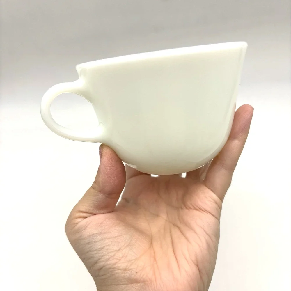 Lot of 6 1960s MCM Pyrex Corning Opal White Milk Glass C-Handle Teacups Mugs